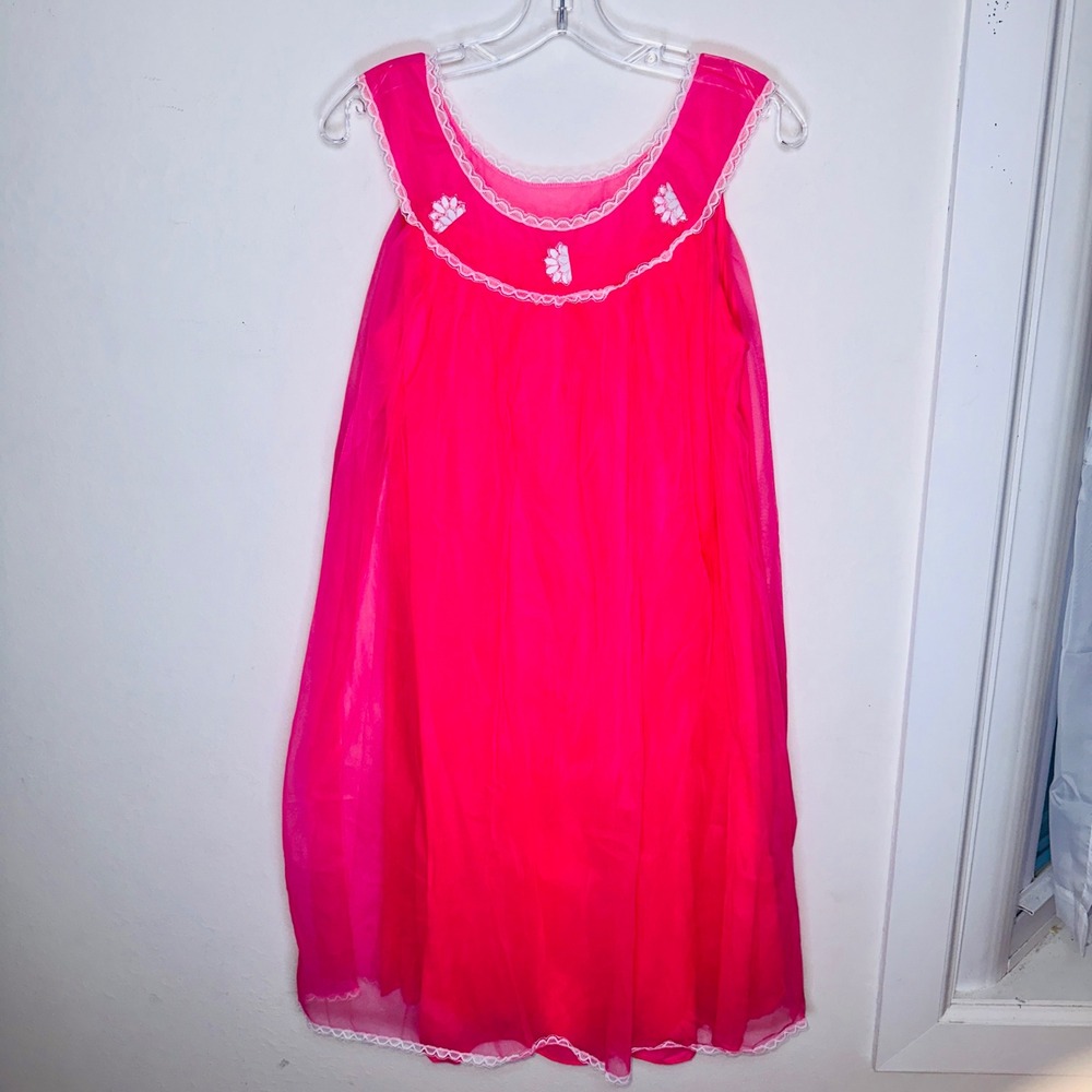 Vintage Coquette Hot Pink Babydoll Nightgown Lisette Al Sterling